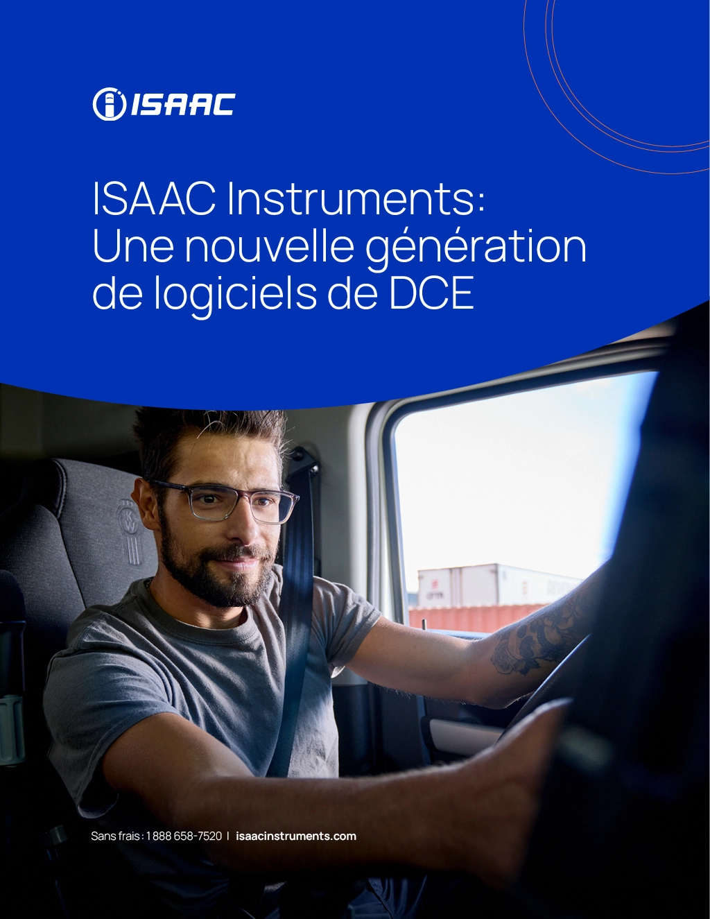 Raider Express Case Study Cover — ISAAC Instruments Cover page of the ISAAC-McLeod Raider Express case study, showing a truck driver at the wheel and the title "ISAAC Instruments: A New Generation of ELD Software"